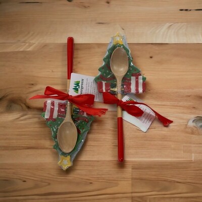 Christmas Tree Spoon Rest with Wooden Spoon Set+