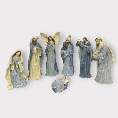 Nativity Set with Blue Accents 7 Piece +