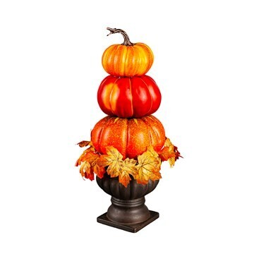 Stacked Pumpkins and Leaves Artificial Table Decor+