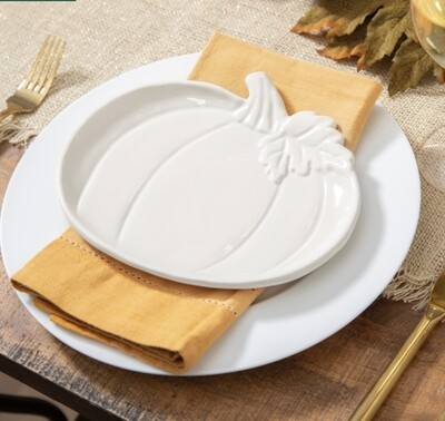 8” Ceramic Pumpkin Shaped Plate+ White