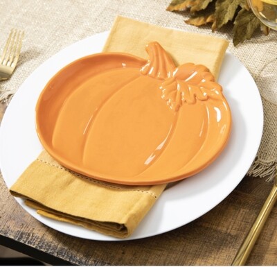 8” Ceramic Pumpkin Shaped Plate+ Orange