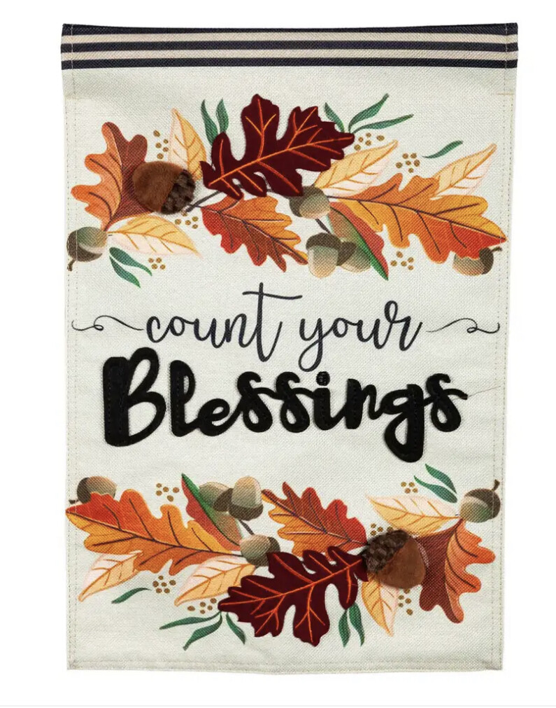 Count Your Blessings Garden Burlap Flag +