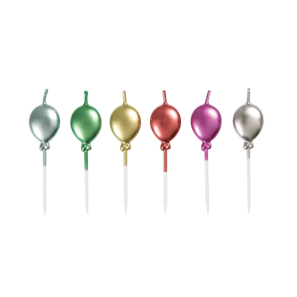 6 Multi Colored Metallic Balloon Candles+