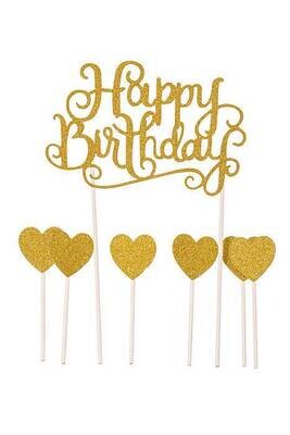 Happy Birthday Gold Glittery Cake Topper+