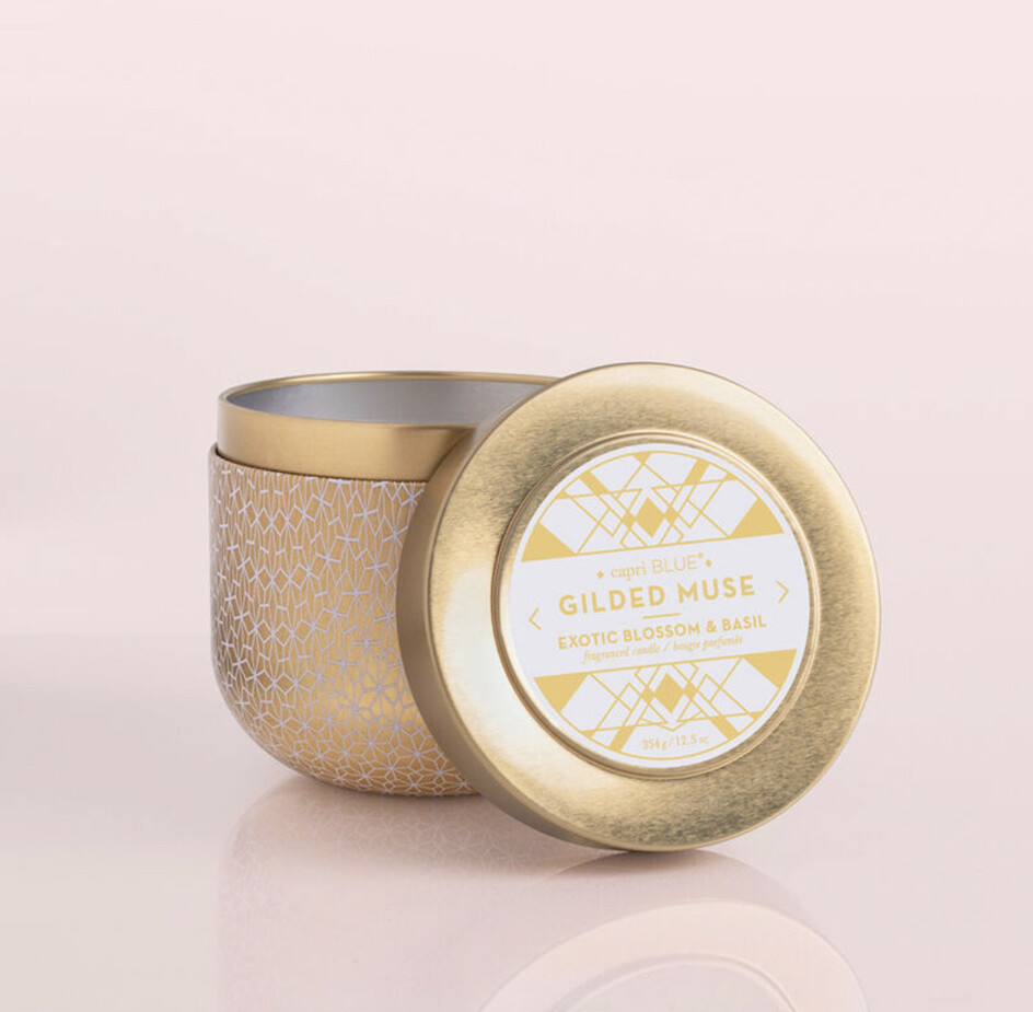 Exotic Blossom &amp; Basil 12.5 Oz. Gilded Tin Candle by Capri Blue Candle+