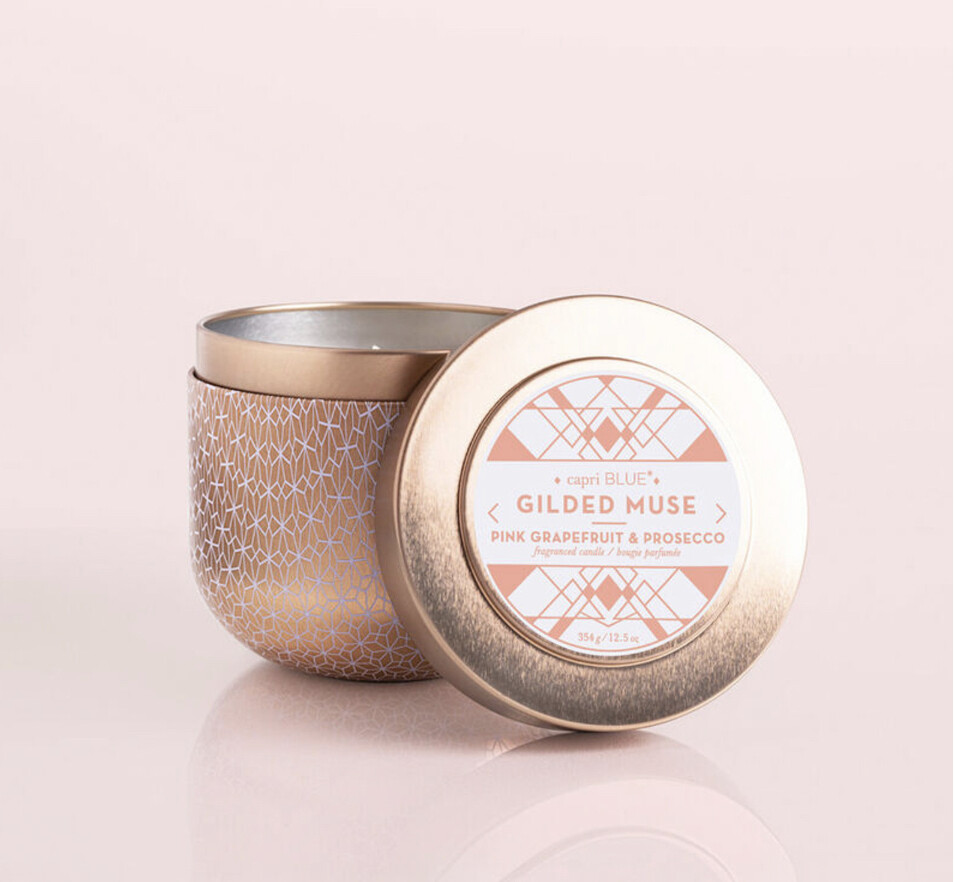 Pink Grapefruit &amp; Prosecco 12.5 Oz. Gilded Tin Candle by Capri Blue Candle+