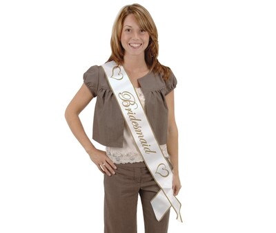 Bridesmaid Gold And White Sash+