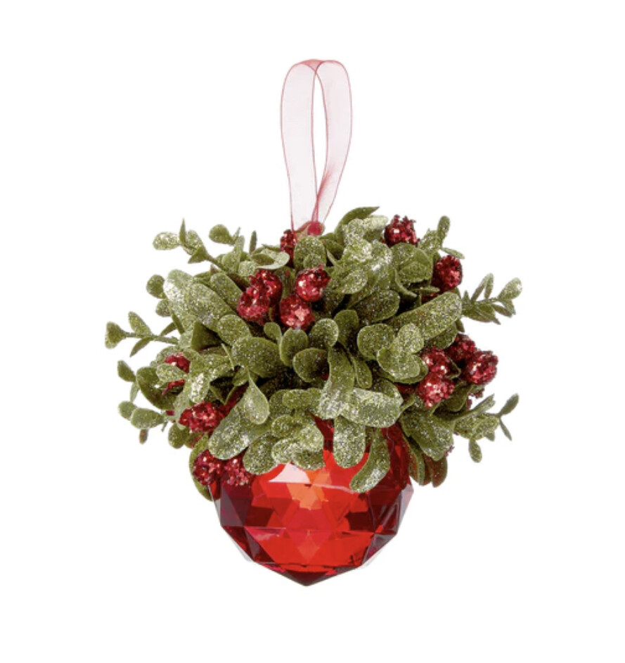 Jeweled Red Mistletoe Ornaments+