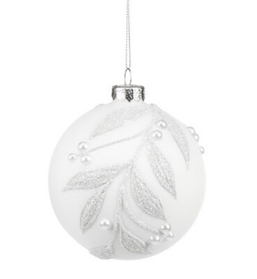 White Ornament with Beaded Leaves Round+