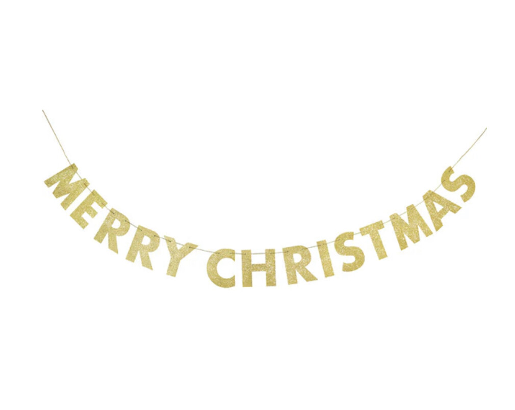 Gold Merry Christmas Glitter Banner+