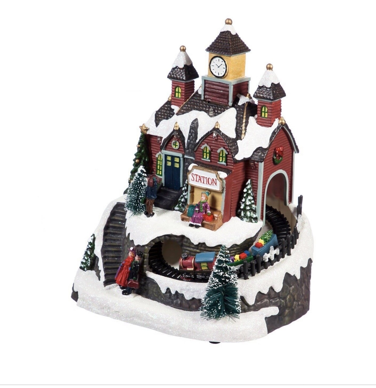 8” LED Train Station Scene with Animated Train and 8 Holiday Songs+