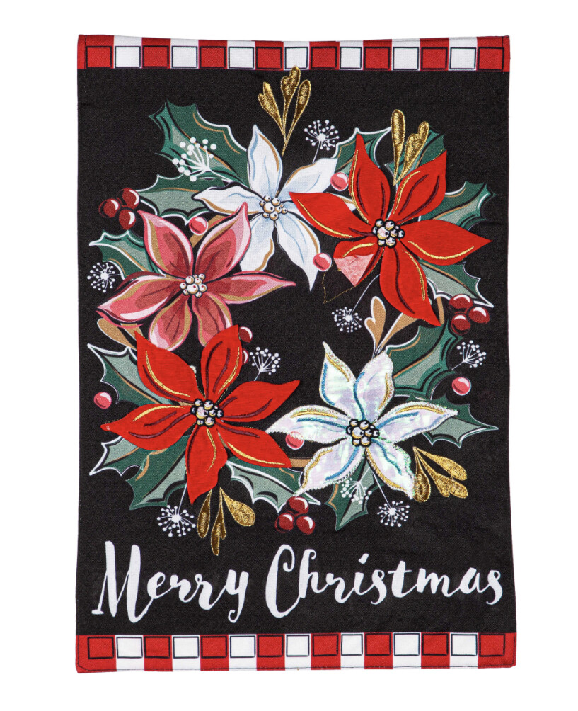 Poinsettia Wreath Linen Garden Flag+