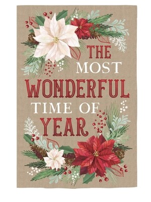 The Most Wonderful Time of the Year Burlap Garden Flag+