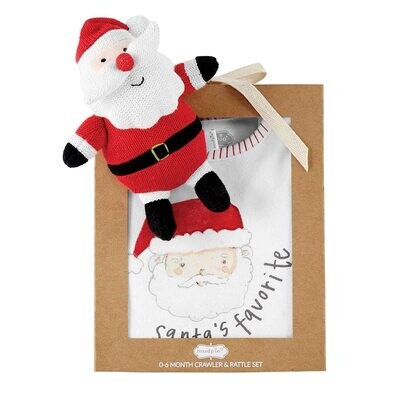Christmas Santa Onesie &amp; Rattle Set (Size 0-6mo)+