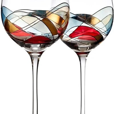 S/2 Hand Painted Wine Glasses+
