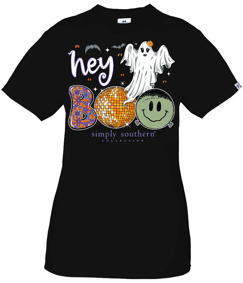 Simply Southern Hey BOO (Glow In The Dark) Short Sleeve Shirt+, Size: Youth Small