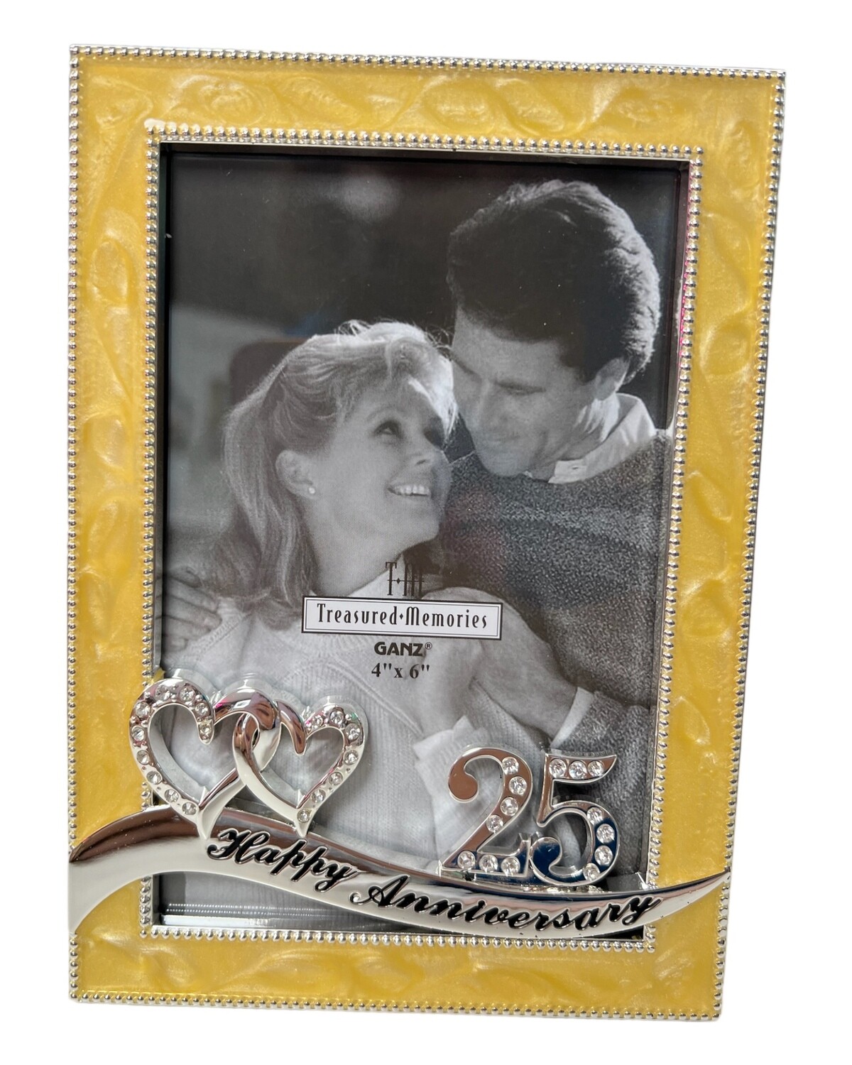 GANZ 25th Anniversary Glass Frame for 4&quot;x6&quot;- Creme and Silver+