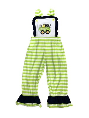 Salty Bambino Spider Green Striped Overalls+