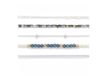 Bracelet Set of 5- Smoke SIlver+