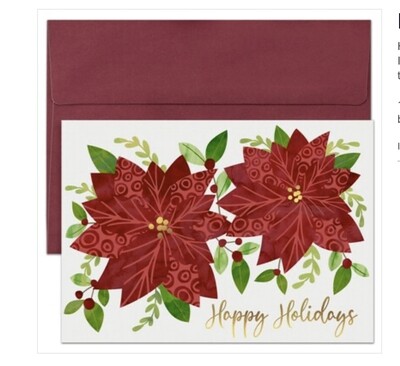 Patterned Poinsettias Holiday Cards+