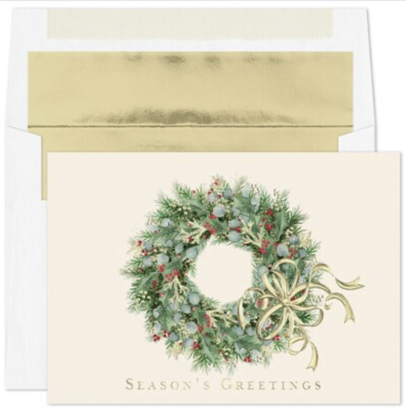 Wreath With Berries Boxed Christmas Cards 16ct+