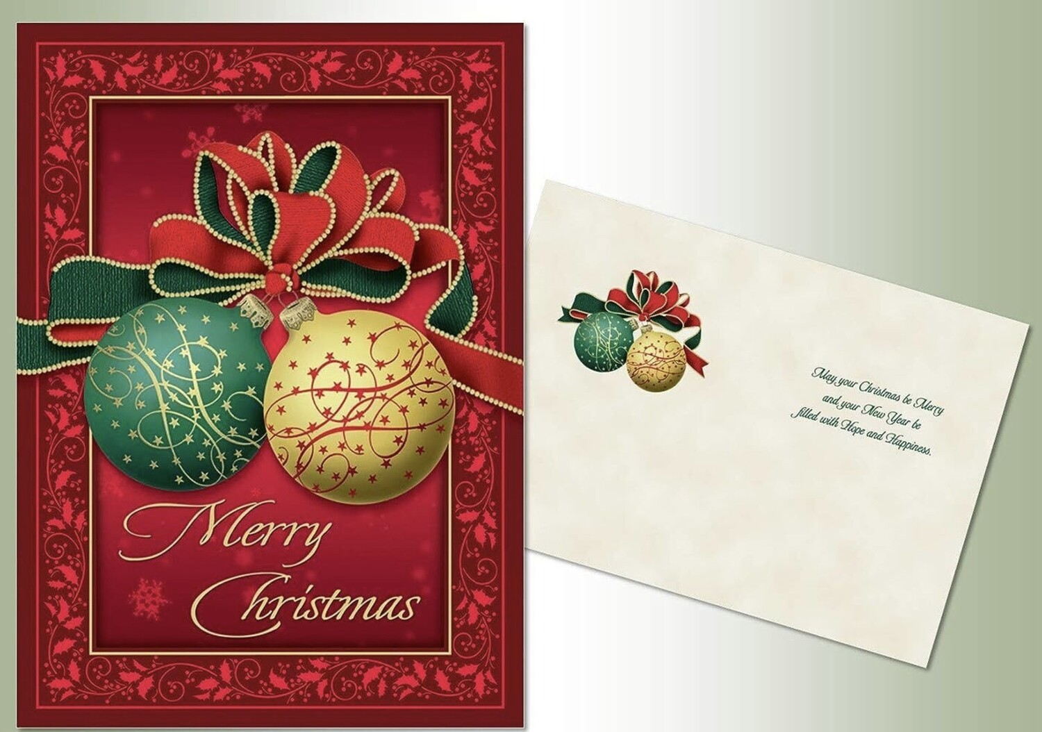 Green and Gold Ornaments Christmas Cards 14ct+
