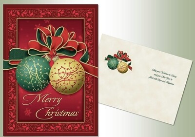 Green and Gold Ornaments Christmas Cards 14ct+