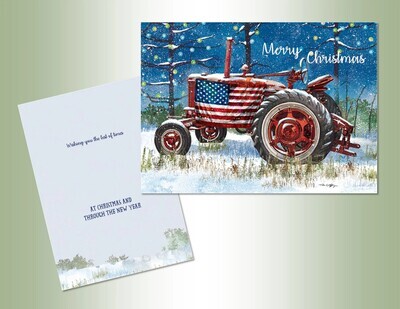 14 Flag Tractor Glitter keepsake Christmas cards+