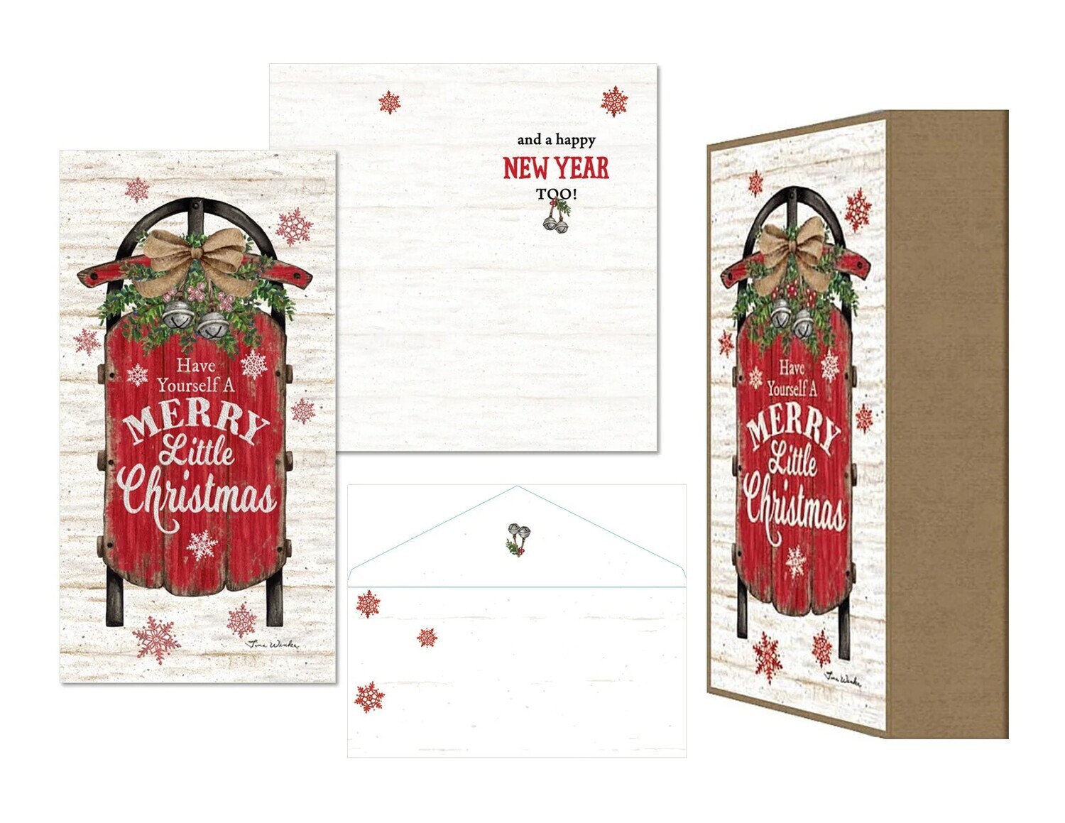 Red Sled Christmas Boxed Cards 14ct+