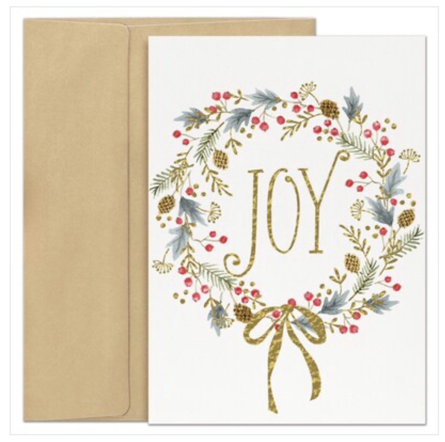 Joy Pine Wreath Holiday Boxed Cards+