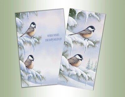 Chickadees Log Glitter Boxed Christmas Cards+