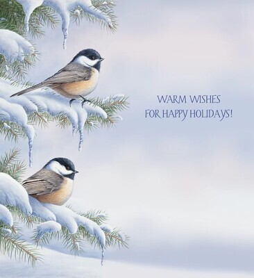 Chickadees Log Glitter Boxed Christmas Cards+
