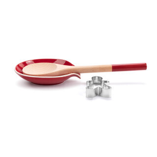Stir. Taste. Rest. Ceramic Spoon Rest &amp; Wood Spoon Set AMZ+