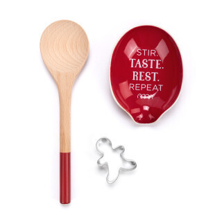 Stir. Taste. Rest. Ceramic Spoon Rest & Wood Spoon Set+