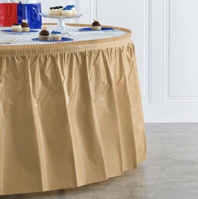Glittering Gold 14&#39; Plastic Table Skirt+