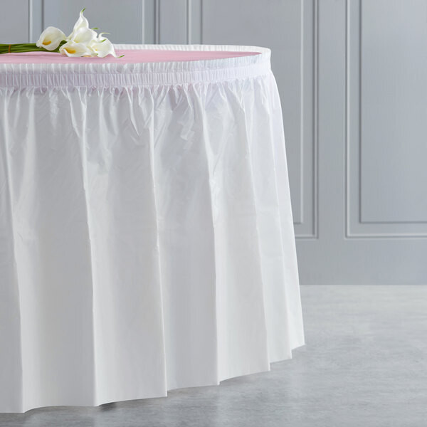 White 14&#39; Plastic Table Skirt+