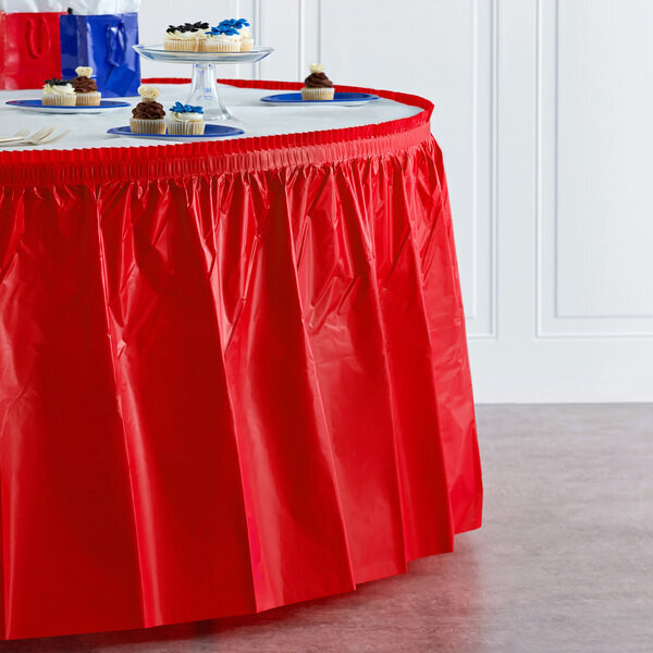 Classic Red 14&#39; Plastic Table Skirt+