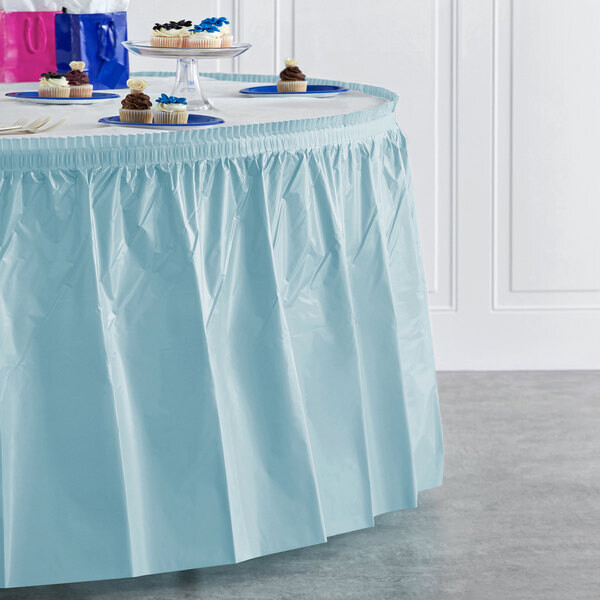 Pastel Blue 14&#39; Plastic Table Skirt+