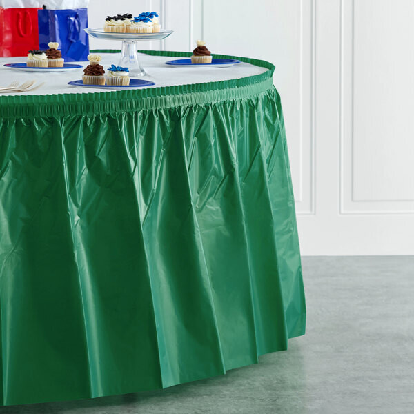 Emerald Green 14' Plastic Table Skirt+