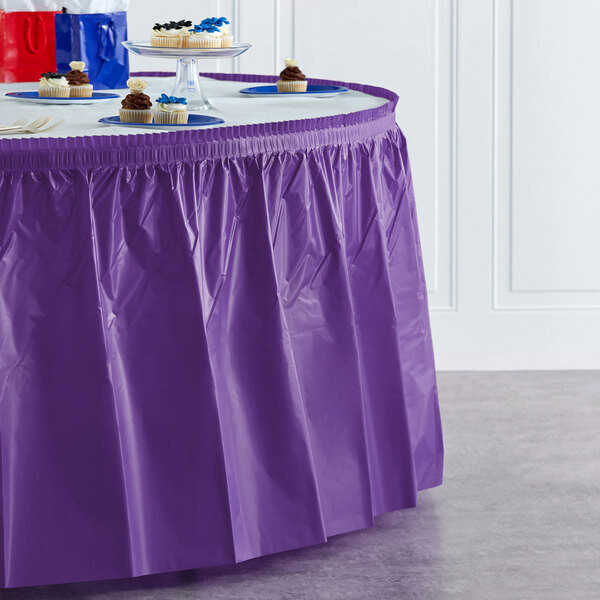 Purple 14&#39; Plastic Table Skirt+