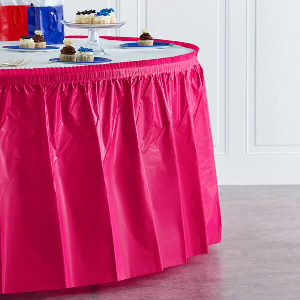 Hot Magenta 14&#39; Plastic Table Skirt+
