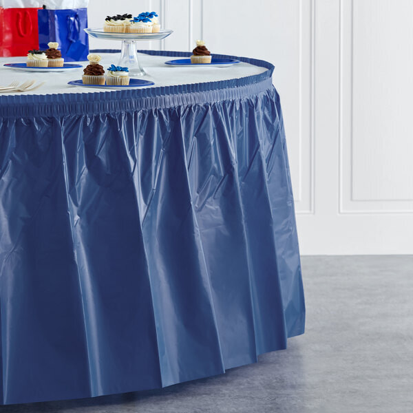 Navy Blue 14&#39; Plastic Table Skirt+