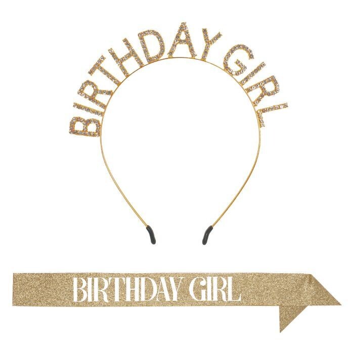 Birthday Rhinestone Headband &amp; Glittered Sash Set+