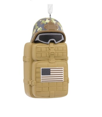 Military Helmet on Suitcase Hallmark Ornament