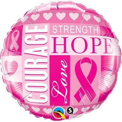 18” Pink Ribbon Courage Strength Hope Mylar+