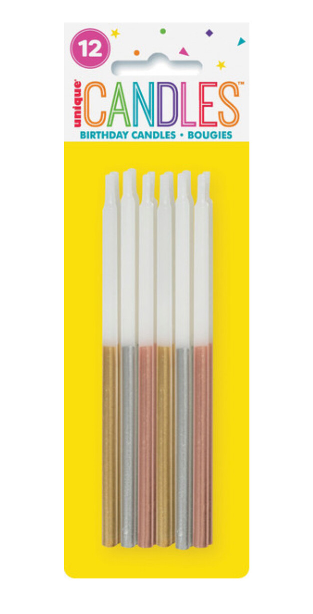 Metallic Dipped 5&quot; Birthday Candles 12ct
