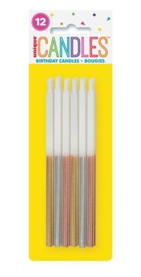 Metallic Dipped 5&quot; Birthday Candles 12ct