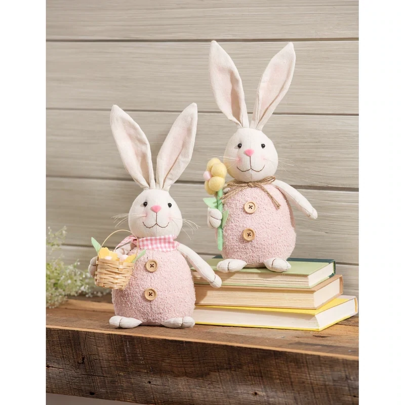 Fabric Bunny With Basket Table Decor+