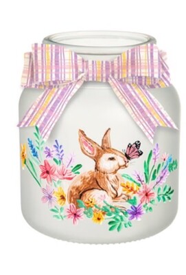 LED Glass Jar w/ Grassy Bunny Scene-Large+
