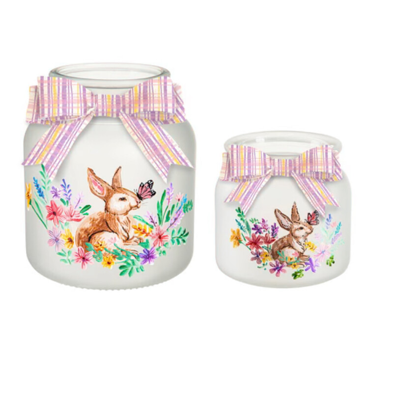 LED Glass Jar w/ Grassy Bunny Scene-Large+